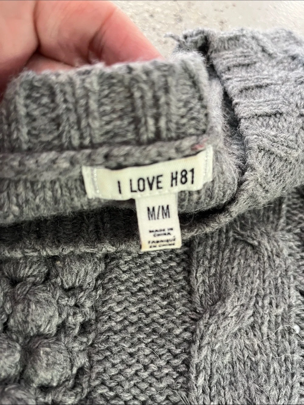 I LOVE H81 SHORT SLEEVE WOOL BLEND BEADED CABLE MIXED KNIT SWEATER GRAY SIZE M